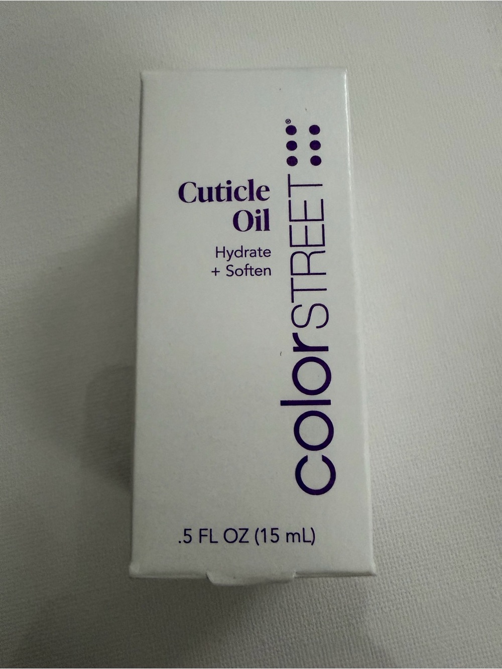 Color Street Cuticle Oil - Purple Accents on White Box